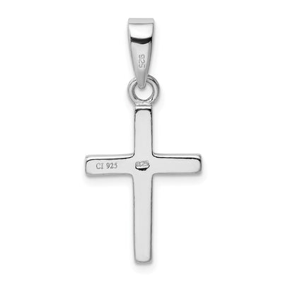Sterling Silver Rhodium-plated White Lab Created Opal Cross Pendant, 24 x 14.2mm