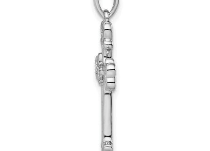 Sterling Silver Rhodium-plated CZ Heart Cross Pendant (Style QC9048)