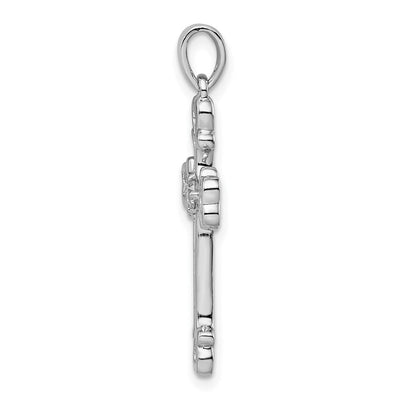 Sterling Silver Rhodium-plated CZ Heart Cross Pendant, 27 x 16.3mm