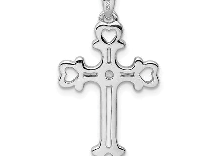 Sterling Silver Rhodium-plated CZ Heart Cross Pendant (Style QC9048)
