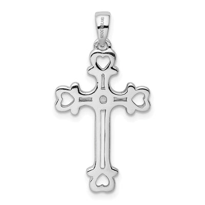 Sterling Silver Rhodium-plated CZ Heart Cross Pendant, 27 x 16.3mm