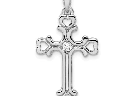 Sterling Silver Rhodium-plated CZ Heart Cross Pendant (Style QC9048)