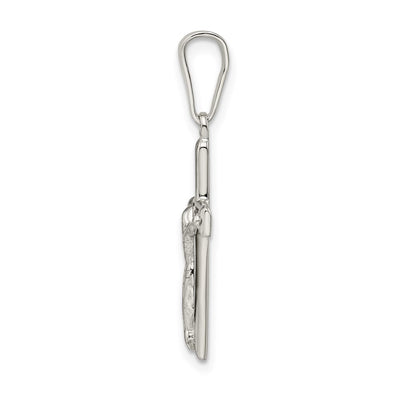 Sterling Silver Polished Textured Crucifix Pendant, 31.1 x 13.1mm