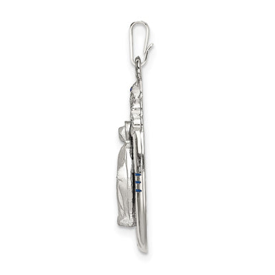 Sterling Silver Satin & D/C Epoxy & Crystal Miraculous Medal Pendant