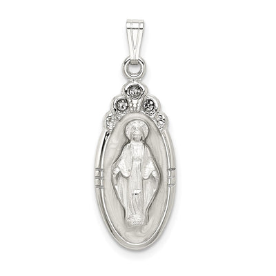 Sterling silver crystal miraculous medal pendant