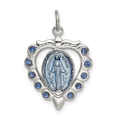 Sterling silver crystal miraculous medal pendant