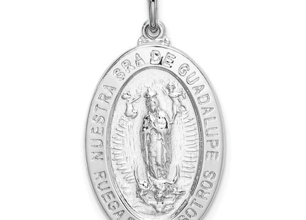 Sterling Silver Rhodium-plated Spanish Lady of Guadalupe Medal Pendant (Style QC9119)