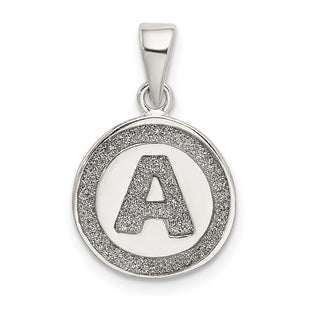 Sterling Silver Glitter Enamel Initial Letter Circle Pendant Necklace Charm Jewelry (Style QC9180A)
