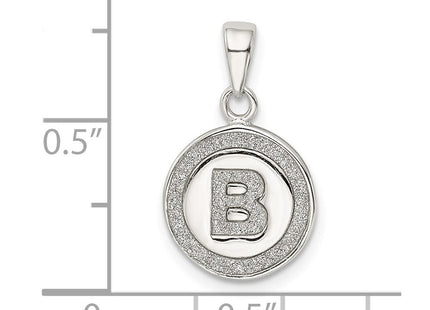 Sterling Silver Glitter Enamel Initial Letter Circle Pendant Necklace Charm Jewelry (Style QC9180B)