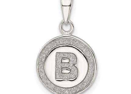 Sterling Silver Glitter Enamel Initial Letter Circle Pendant Necklace Charm Jewelry (Style QC9180B)