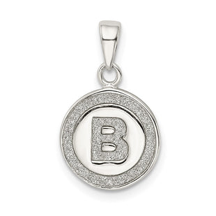 Sterling Silver Glitter Enamel Initial Letter Circle Pendant Necklace Charm Jewelry (Style QC9180B)