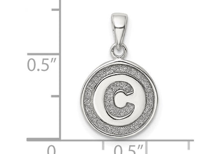 Sterling Silver Glitter Enamel Initial Letter Circle Pendant Necklace Charm Jewelry (Style QC9180C)