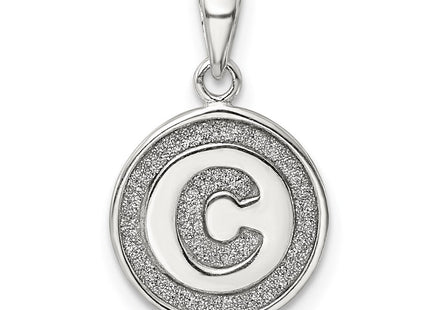 Sterling Silver Glitter Enamel Initial Letter Circle Pendant Necklace Charm Jewelry (Style QC9180C)