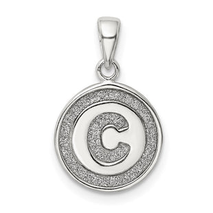 Sterling Silver Glitter Enamel Initial Letter Circle Pendant Necklace Charm Jewelry (Style QC9180C)