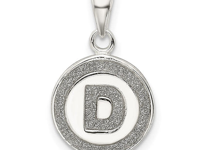 Sterling Silver Glitter Enamel Initial Letter Circle Pendant Necklace Charm Jewelry (Style QC9180D)