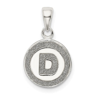 Sterling Silver Glitter Enamel Initial Letter Circle Pendant Necklace Charm Jewelry (Style QC9180D)