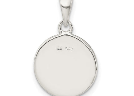 Sterling Silver Glitter Enamel Initial Letter Circle Pendant Necklace Charm Jewelry (Style QC9180E)