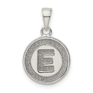 Sterling Silver Glitter Enamel Initial Letter Circle Pendant Necklace Charm Jewelry (Style QC9180E)