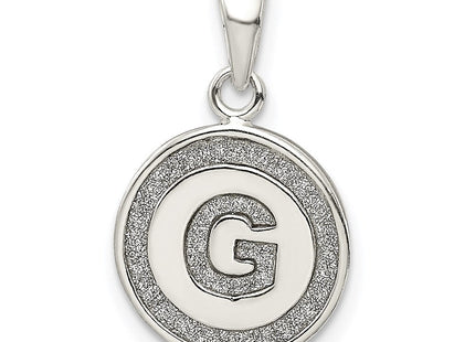 Sterling Silver Glitter Enamel Initial Letter Circle Pendant Necklace Charm Jewelry (Style QC9180G)