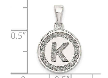 Sterling Silver Glitter Enamel Initial Letter Circle Pendant Necklace Charm Jewelry (Style QC9180K)