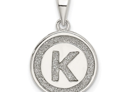 Sterling Silver Glitter Enamel Initial Letter Circle Pendant Necklace Charm Jewelry (Style QC9180K)