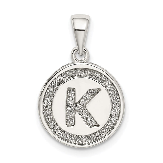 Sterling Silver Glitter Enamel Initial Letter Circle Pendant Necklace Charm Jewelry