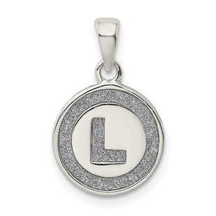 Sterling Silver Glitter Enamel Initial Letter Circle Pendant Necklace Charm Jewelry (Style QC9180L)