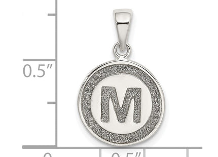 Sterling Silver Glitter Enamel Initial Letter Circle Pendant Necklace Charm Jewelry (Style QC9180M)
