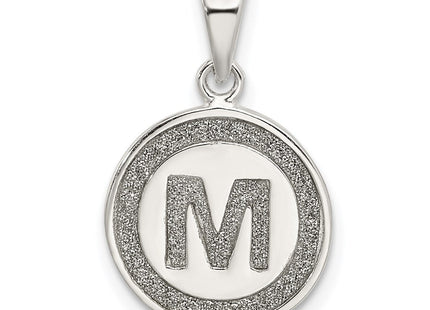 Sterling Silver Glitter Enamel Initial Letter Circle Pendant Necklace Charm Jewelry (Style QC9180M)