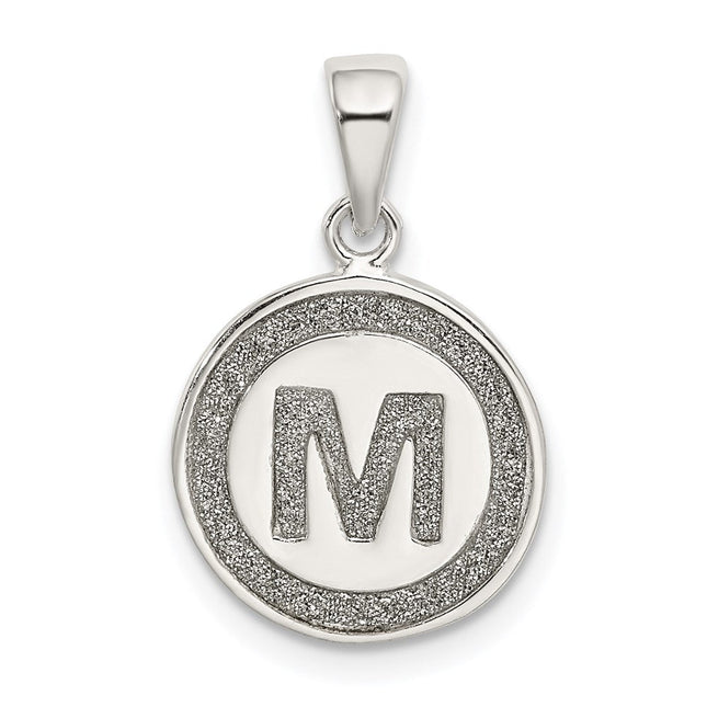 Sterling Silver Glitter Enamel Initial Letter Circle Pendant Necklace Charm Jewelry