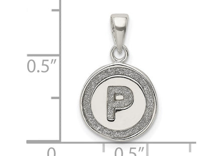 Sterling Silver Glitter Enamel Initial Letter Circle Pendant Necklace Charm Jewelry (Style QC9180P)