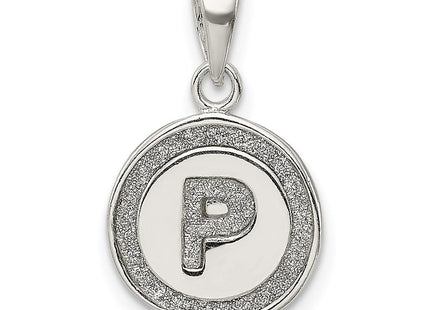 Sterling Silver Glitter Enamel Initial Letter Circle Pendant Necklace Charm Jewelry (Style QC9180P)