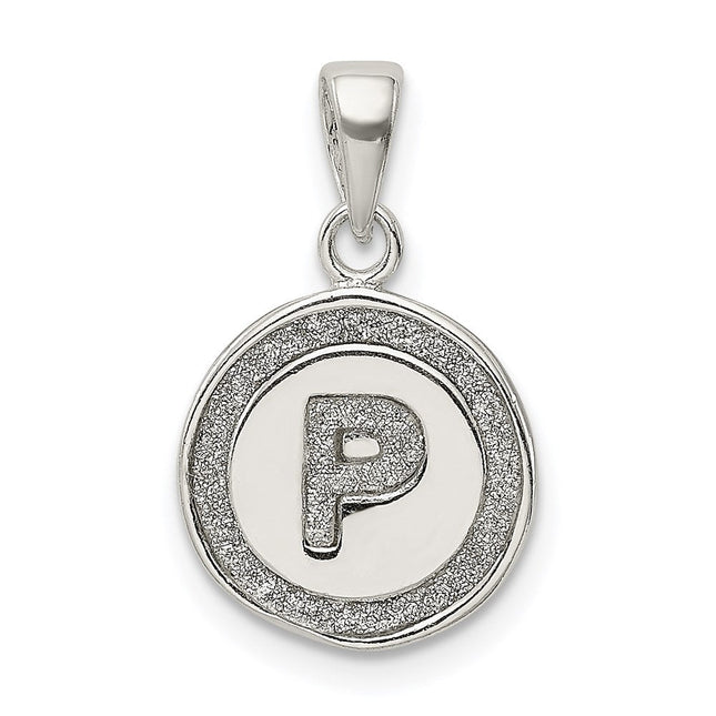 Sterling Silver Glitter Enamel Initial Letter Circle Pendant Necklace Charm Jewelry
