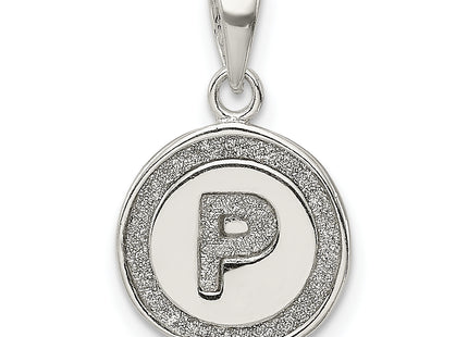 Sterling Silver Glitter Enamel Letter Initial Circle Pendant