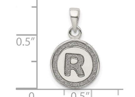 Sterling Silver Glitter Enamel Initial Letter Circle Pendant Necklace Charm Jewelry (Style QC9180R)