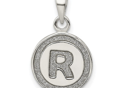 Sterling Silver Glitter Enamel Initial Letter Circle Pendant Necklace Charm Jewelry (Style QC9180R)