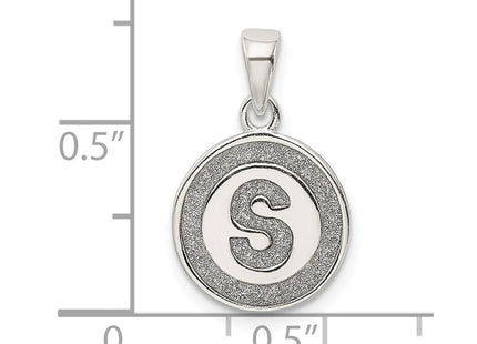 Sterling Silver Glitter Enamel Initial Letter Circle Pendant Necklace Charm Jewelry (Style QC9180S)