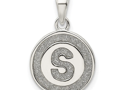 Sterling Silver Glitter Enamel Initial Letter Circle Pendant Necklace Charm Jewelry (Style QC9180S)