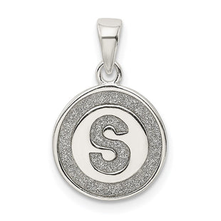 Sterling Silver Glitter Enamel Initial Letter Circle Pendant Necklace Charm Jewelry (Style QC9180S)