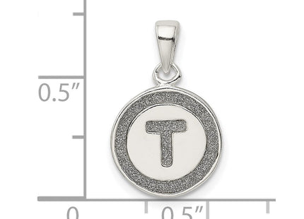 Sterling Silver Glitter Enamel Initial Letter Circle Pendant Necklace Charm Jewelry (Style QC9180T)