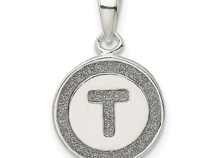 Sterling Silver Glitter Enamel Initial Letter Circle Pendant Necklace Charm Jewelry (Style QC9180T)