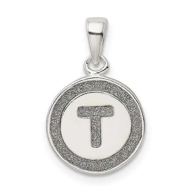 Sterling Silver Glitter Enamel Initial Letter Circle Pendant Necklace Charm Jewelry