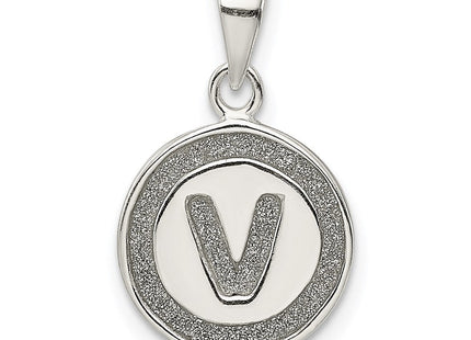 Sterling Silver Glitter Enamel Initial Letter Circle Pendant Necklace Charm Jewelry (Style QC9180V)
