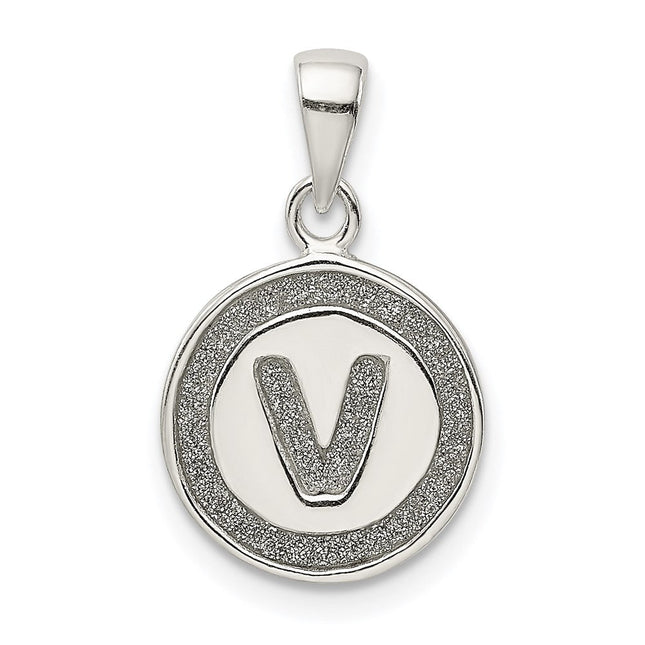Sterling Silver Glitter Enamel Initial Letter Circle Pendant Necklace Charm Jewelry
