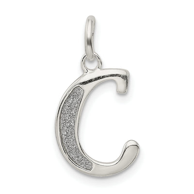 Sterling Silver Polished Glitter Enamel Letter Initial Charm