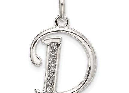 Sterling Silver Polished Glitter Enamel Letter Initial Charm