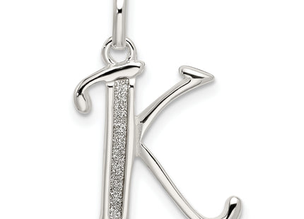 Sterling Silver Polished Glitter Enamel Letter Initial Charm