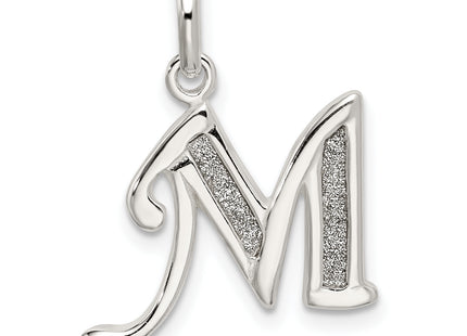 Sterling Silver Polished Glitter Enamel Letter Initial Charm