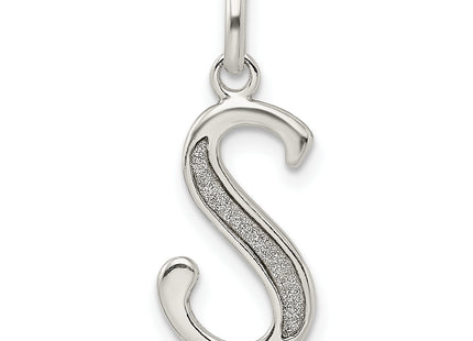 Sterling Silver Polished Glitter Enamel Letter Initial Charm