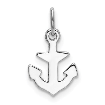 Sterling Silver Rhodium-plated Polished Anchor Charm, 17.5 x 9mm